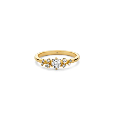 bague de fiançailles The Exclusive Collection en or jaune 18 ct avec brillant (diamant rond) de 0.30 carat comme pierre principale entouré de briljants de 0,13 karaat