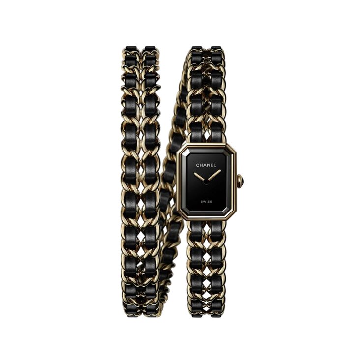CHANEL horloge met een kast in staal met coating van geel goud (0,1 micron), met een wijzerplaat in het zwart en een diameter van 19.7 x 15.2 mm