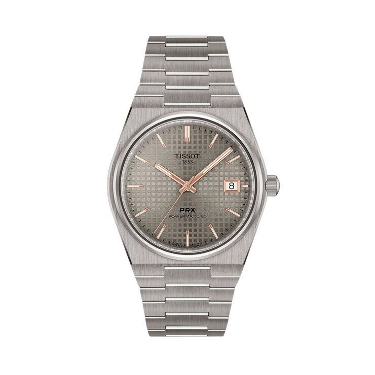 Tissot horloge met een kast in titanium, met een wijzerplaat in het grijs en een diameter van 38 mm