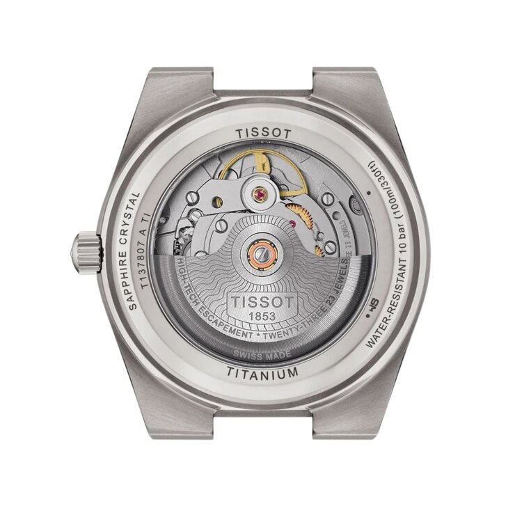 Tissot horloge met een kast in titanium, met een wijzerplaat in het grijs en een diameter van 38 mm