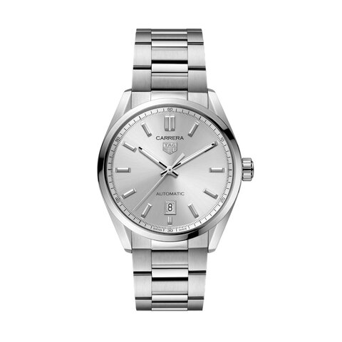 TAG Heuer horloge met een kast in staal, met een wijzerplaat in het zilver en een diameter van 39 mm