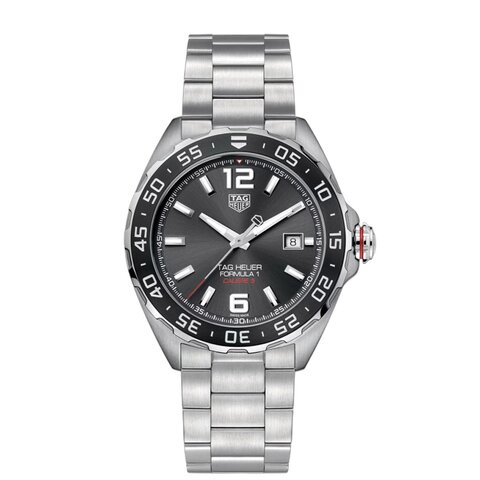 TAG Heuer horloge met een kast in keramiek op staal, met een wijzerplaat in het grijs en een diameter van 43 mm