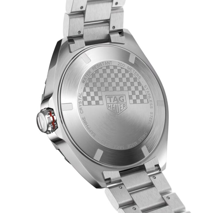 TAG Heuer horloge met een kast in keramiek op staal, met een wijzerplaat in het grijs en een diameter van 43 mm