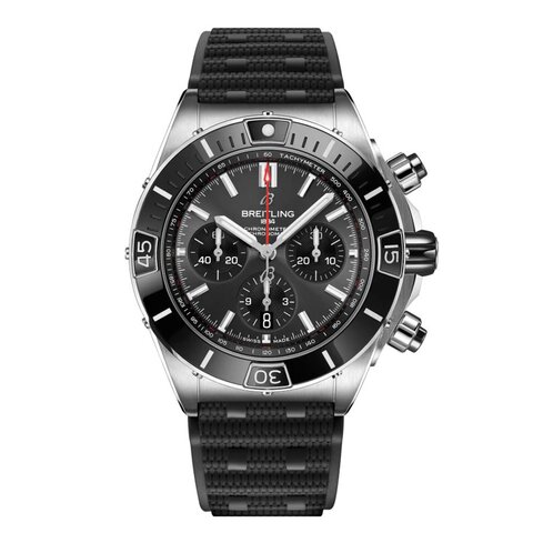 Breitling horloge met een kast in staal, met een wijzerplaat in het grijs en een diameter van 44 mm