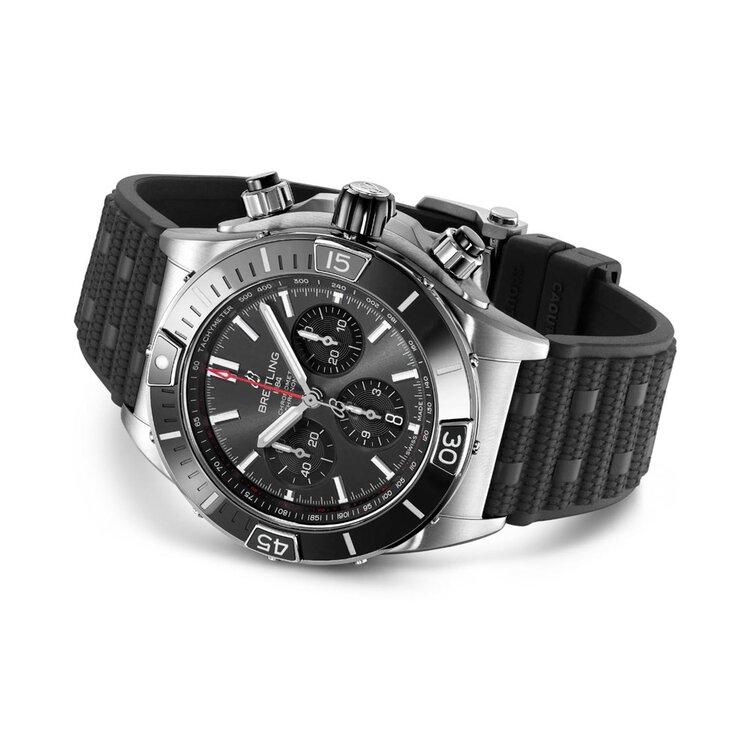 Breitling horloge met een kast in staal, met een wijzerplaat in het grijs en een diameter van 44 mm