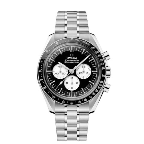 Omega horloge met een kast in keramiek op staal, met een wijzerplaat in het zwart en een diameter van 42 mm