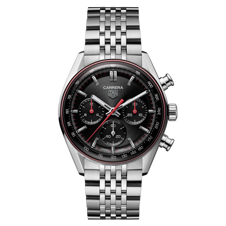 TAG Heuer horloge met een kast in staal, met een wijzerplaat in het zwart en een diameter van 41 mm