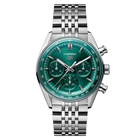 TAG Heuer horloge met een kast in staal, met een wijzerplaat in het groen en een diameter van 41 mm
