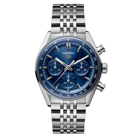 TAG Heuer horloge met een kast in staal, met een wijzerplaat in het blauw en een diameter van 41 mm