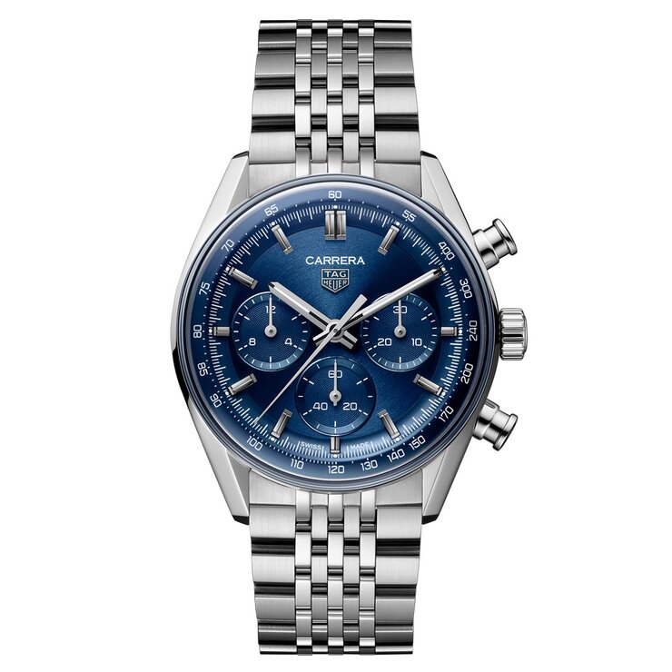 TAG Heuer horloge met een kast in staal, met een wijzerplaat in het blauw en een diameter van 41 mm