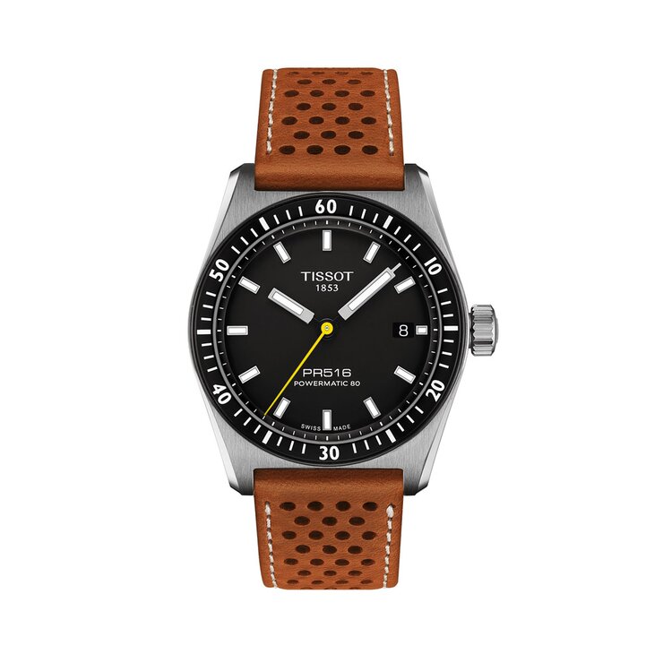 Tissot horloge met een kast in staal, met een wijzerplaat in het zwart en een diameter van 38 mm