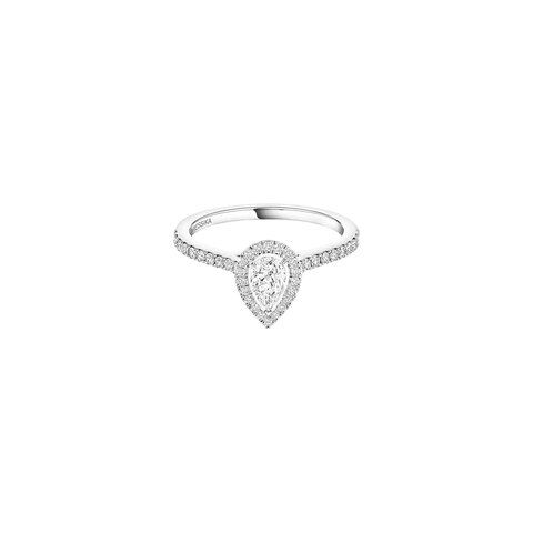 bague Messika en or blanc 18 ct avec diamant en forme de poire de 0.25 carat comme pierre principale entouré de briljants de 0,20 karaat