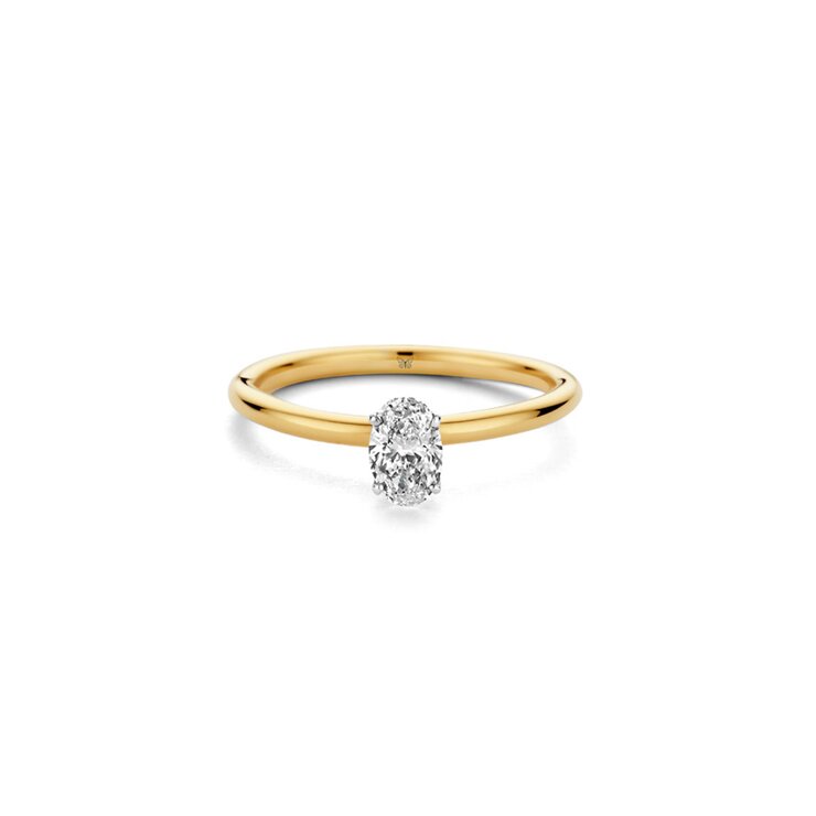 The Exclusive Collection verlovingsring in geel goud 18kt met ovalen diamant van 0,75 karaat