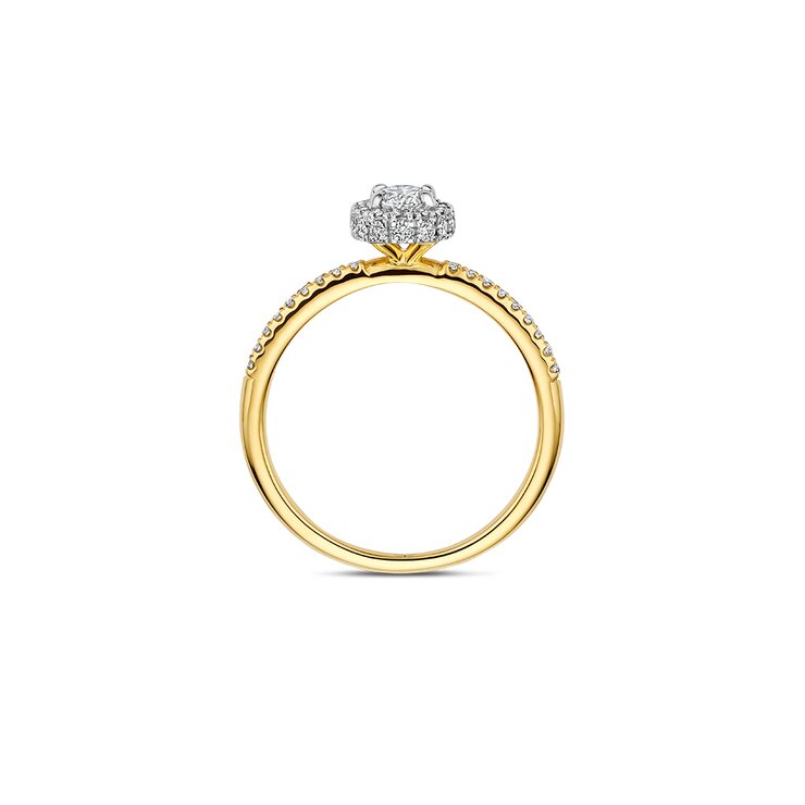 The Exclusive Collection verlovingsring in geel goud 18kt met ovalen diamant van 0,30 karaat omringd door briljanten van 0,30 karaat