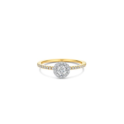 bague de fiançailles The Exclusive Collection en or jaune 18 ct avec brillant (diamant rond) de 0.32 carat comme pierre principale entouré de briljants de 0,21 karaat