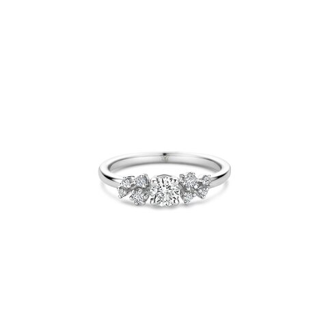 bague de fiançailles The Exclusive Collection en or blanc 18 ct avec brillant (diamant rond) de 0.30 carat comme pierre principale entouré de briljants de 0,14 karaat