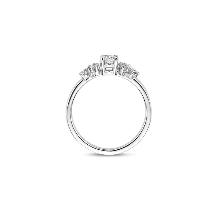 The Exclusive Collection verlovingsring in wit goud 18kt met briljant (ronde diamant) van 0,30 karaat als hoofdsteen omringd door briljanten van 0,14 karaat