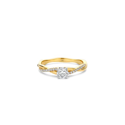 bague de fiançailles The Exclusive Collection en or jaune 18 ct avec brillant (diamant rond) de 0.40 carat comme pierre principale entouré de briljants de 0,10 karaat