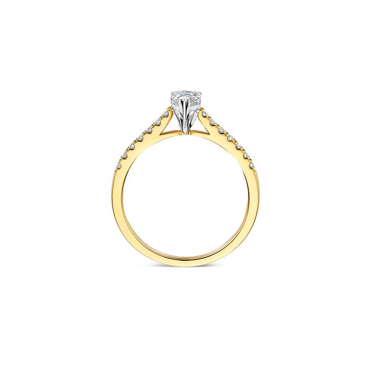 The Exclusive Collection verlovingsring in geel goud 18kt met peervormige diamant van 0,40 karaat als hoofdsteen omringd door briljanten van 0,18 karaat