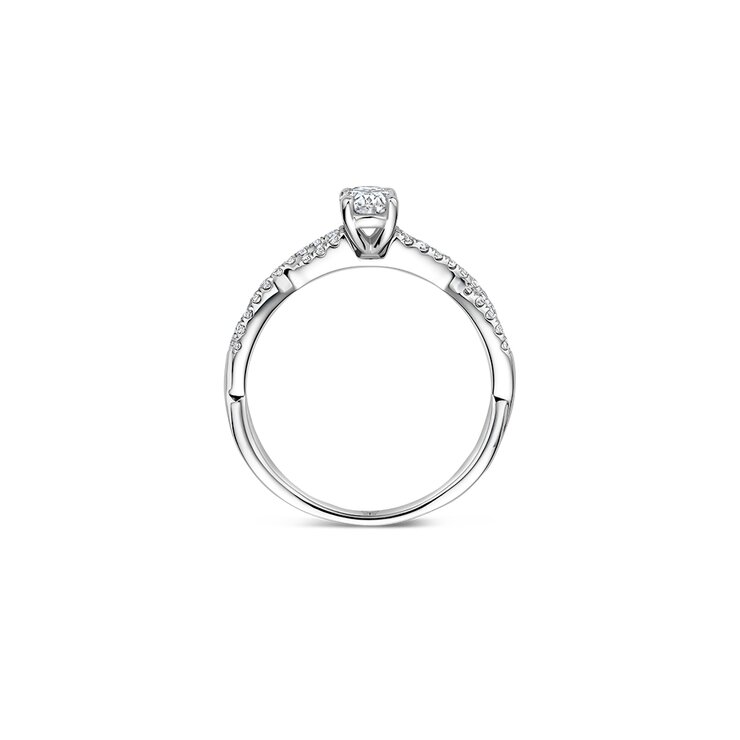 The Exclusive Collection verlovingsring in wit goud 18kt met ovalen diamant van 0,32 karaat als hoofdsteen omringd door briljanten van 0,18 karaat