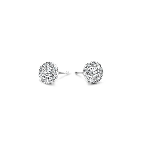 boucles d'oreilles The Exclusive Collection en or blanc 18 ct avec brillant (diamant rond) de 0.30 carat comme pierre principale entouré de briljants de 0,16 karaat