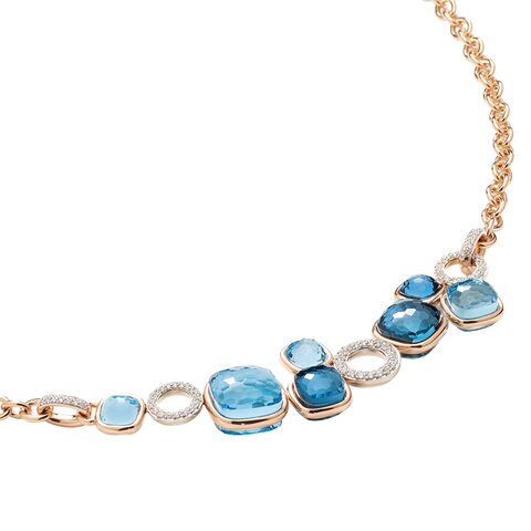 collier Pomellato en or rose 18 ct avec topaze bleue & topaze london entouré de briljants de 0,70 karaat