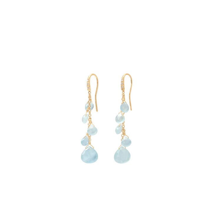 Marco Bicego oorringen in geel goud 18kt met aquamarijn omringd door briljanten van 0,04 karaat