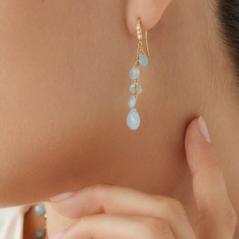 boucles d'oreilles Marco Bicego en or jaune 18 ct avec aquamarine entouré de briljants de 0,04 karaat