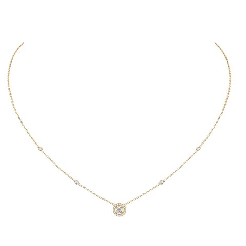 Messika ketting in geel goud 18kt met briljant van 0,20 karaat omringd door briljanten van 0,20 karaat