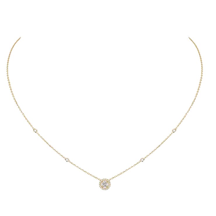 Messika ketting in geel goud 18kt met briljant van 0,20 karaat omringd door briljanten van 0,20 karaat