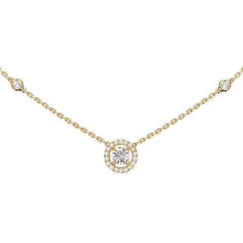 collier Messika en or jaune 18 ct avec brillant de 0.20 carat entouré de briljants de 0,20 karaat