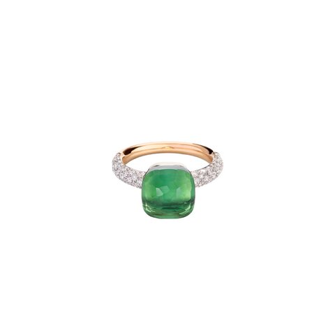 bague Pomellato en or rose 18 ct avec prasiolite et agate entouré de briljants de 0,70 karaat