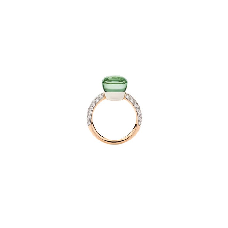Pomellato ring in rosé goud 18kt met prasioliet & agaat omringd door briljanten van 0,70 karaat