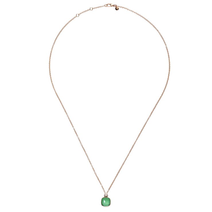 Pomellato ketting in rosé goud 18kt met prasioliet & agaat omringd door briljanten van 0,08 karaat