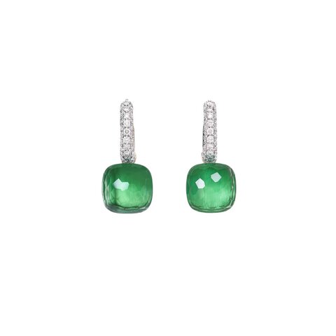 boucles d'oreilles Pomellato en or rose 18 ct avec prasiolite et agate entouré de briljants de 0,30 karaat