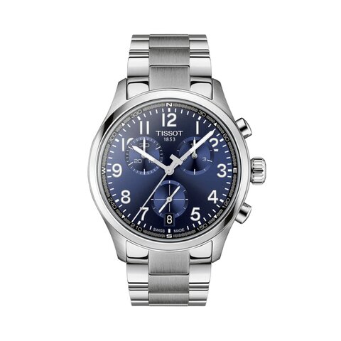 Tissot horloge met een kast in staal, met een wijzerplaat in het blauw en een diameter van 42 mm