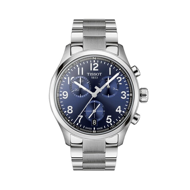 montre Tissot avec un boîtier en acier, un cadran bleu et un diamètre de 42 mm