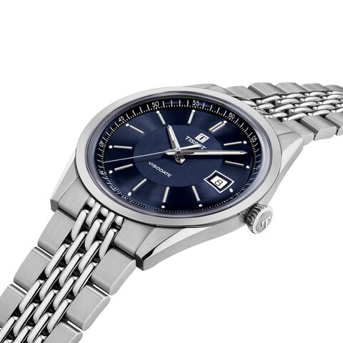 Tissot horloge met een kast in staal, met een wijzerplaat in het blauw en een diameter van 39 mm