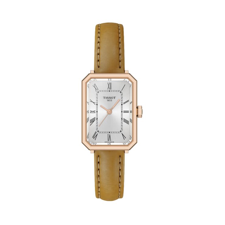 montre Tissot avec un boîtier en revêtement pvd rose et un cadran argent