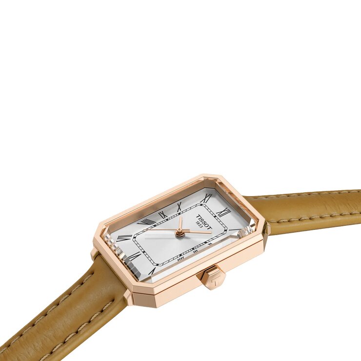 montre Tissot avec un boîtier en revêtement pvd rose et un cadran argent