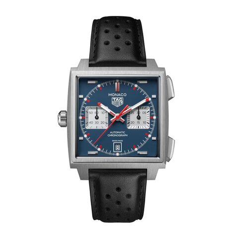 TAG Heuer horloge met een kast in titanium, met een wijzerplaat in het blauw en een diameter van 39 mm