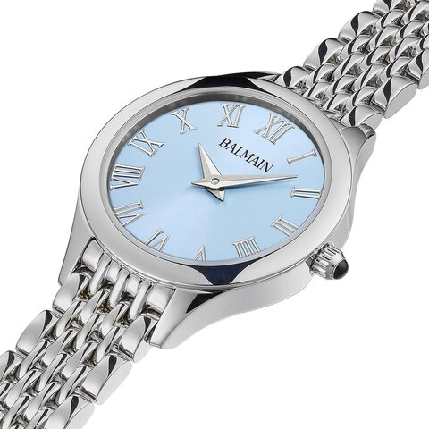 Balmain horloge met een kast in staal, met een wijzerplaat in het blauw en een diameter van 25 mm