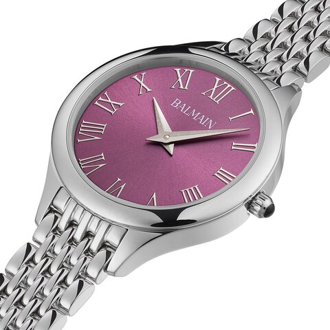 Balmain horloge met een kast in staal, met een wijzerplaat in het roze en een diameter van 29 mm