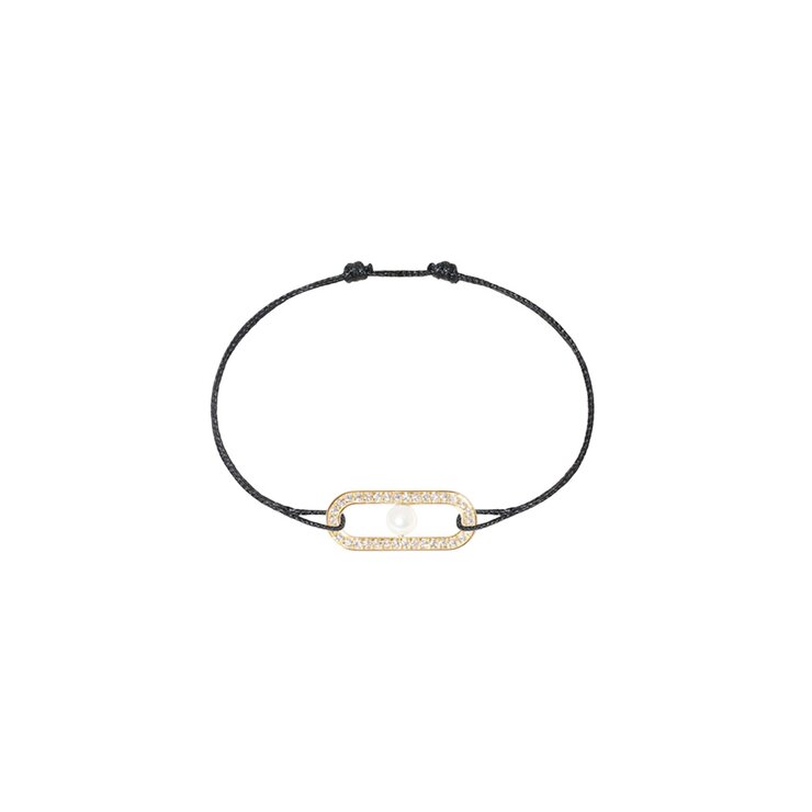 bracelet dinh van en or jaune 18 ct avec perles entouré de briljants de 0,16 karaat