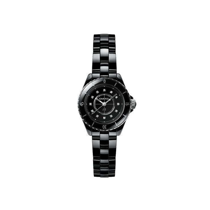 CHANEL horloge met een kast in keramiek, met een wijzerplaat in het zwart met briljant en een diameter van 28 mm
