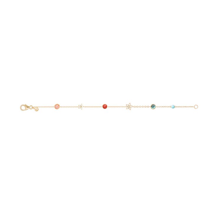 bracelet Ole Lynggaard en or jaune 18 ct avec pierres précieuses multicolores entouré de briljants de 0,10 karaat