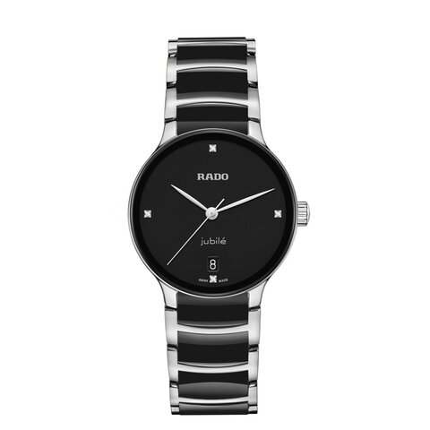 Rado horloge met een kast in staal, met een wijzerplaat in het zwart met briljant en een diameter van 35 mm