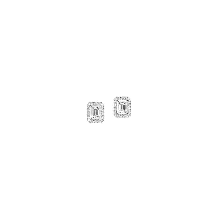 Messika oorringen in wit goud 18kt met emerald diamant van 0,30 karaat als hoofdsteen omringd door briljanten van 0,10 karaat