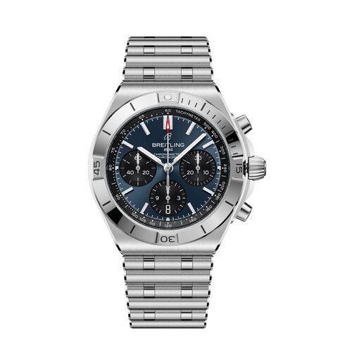 montre Breitling avec un boîtier en acier, un cadran bleu et un diamètre de 42 mm