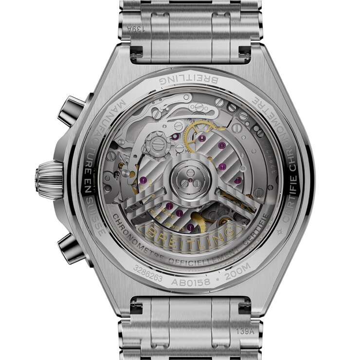 montre Breitling avec un boîtier en acier, un cadran blanc et un diamètre de 42 mm